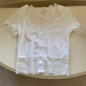 White button up top with lace detail